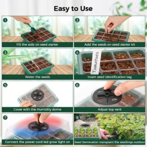 【Upgraded Height】 Seed Starter Tray with Grow Light - 6 Pcs Seed Starter kit, Seedling Starter Trays with Humidity Dome, Plant Germination Kit for Seed Starting(12 Cell Per Tray)