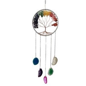 Gem Dream Catchers Agates 7 Chakra Gemstone Wall Hangings Tree of Life Meditation Ornament Home Chakra Feng Crystals Decor Stone…