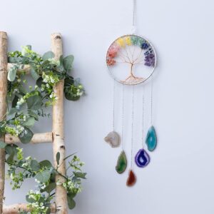 Gem Dream Catchers Agates 7 Chakra Gemstone Wall Hangings Tree of Life Meditation Ornament Home Chakra Feng Crystals Decor Stone…