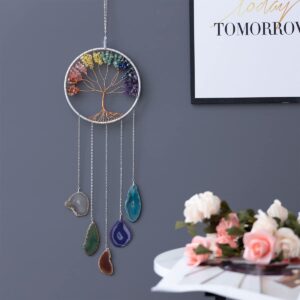 Gem Dream Catchers Agates 7 Chakra Gemstone Wall Hangings Tree of Life Meditation Ornament Home Chakra Feng Crystals Decor Stone…