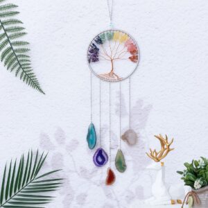 Gem Dream Catchers Agates 7 Chakra Gemstone Wall Hangings Tree of Life Meditation Ornament Home Chakra Feng Crystals Decor Stone…