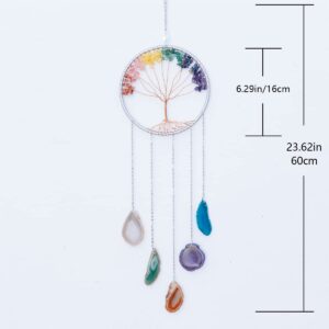 Gem Dream Catchers Agates 7 Chakra Gemstone Wall Hangings Tree of Life Meditation Ornament Home Chakra Feng Crystals Decor Stone…