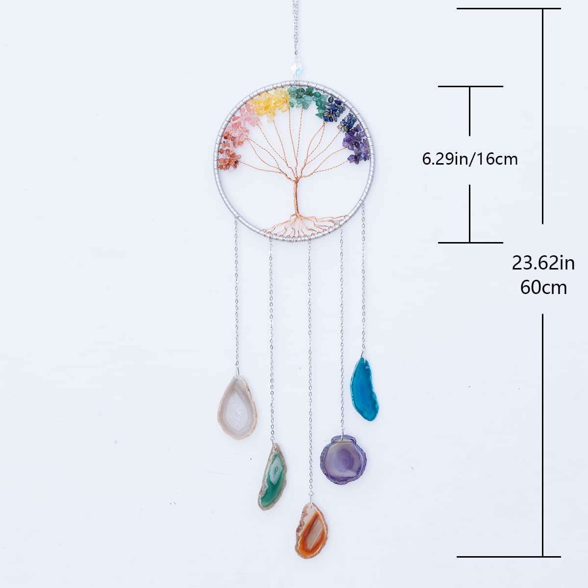 Gem Dream Catchers Agates 7 Chakra Gemstone Wall Hangings Tree of Life Meditation Ornament Home Chakra Feng Crystals Decor Stone…