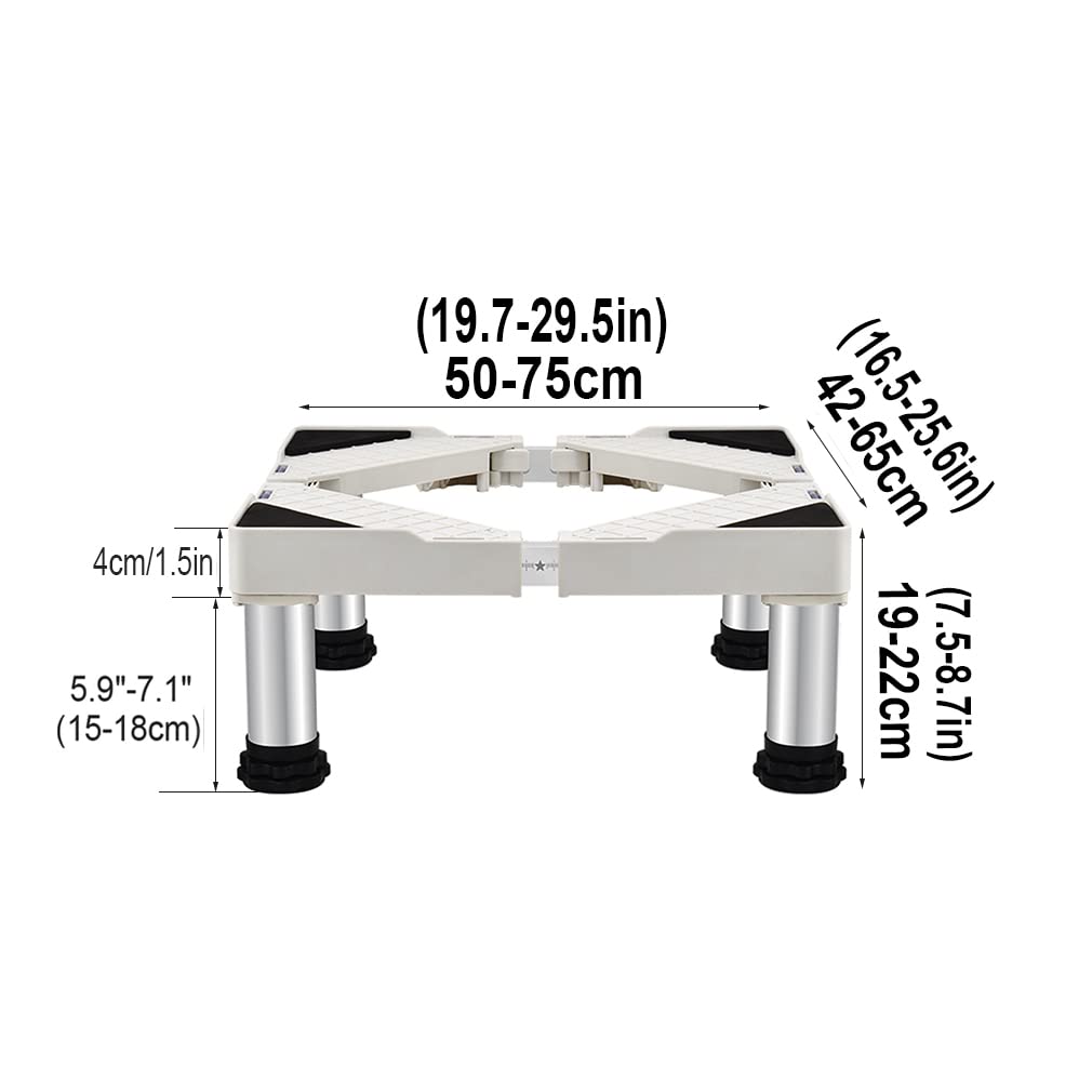 Washer stand Heavy Duty Adjustable washing machine pedestal legs Height 5.9in washing machine stand long Adjustable 19.6in~29.5in, Width Adjustable16.5in-25.5in for dryer stand pedestal