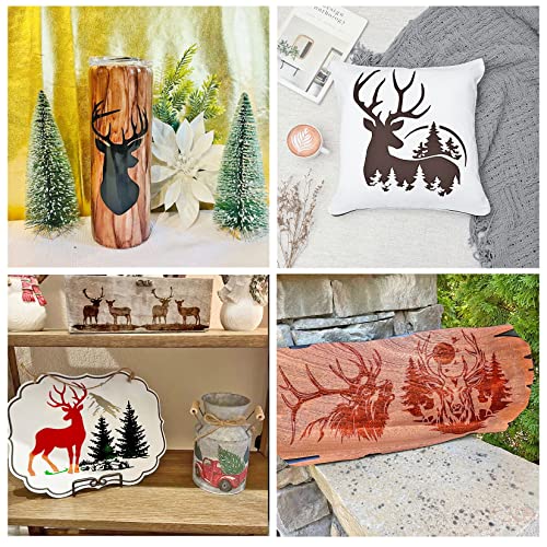 11 Pcs Deer Stencils Forest Mountain Tree Deer Head Stencils for Wood Burning Stencil Template Stencils for Painting on Wood Crafts Home Decors (Deer)