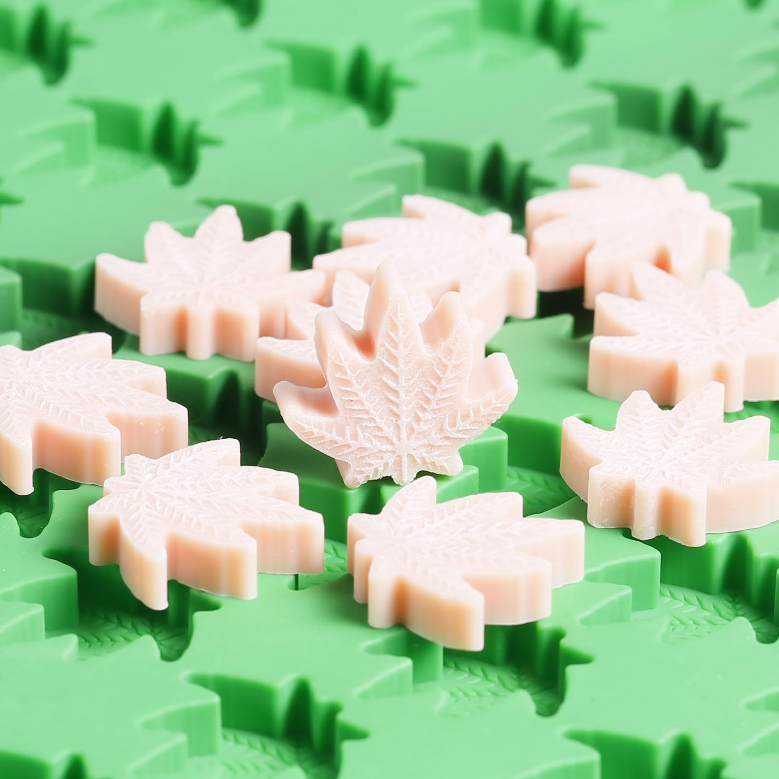 Marijuana Cannabis Hemp Leaf Silicone Molds with 70 Cavities Shaped for Pot Chocolate Candy Gummy, with Baking Scraper