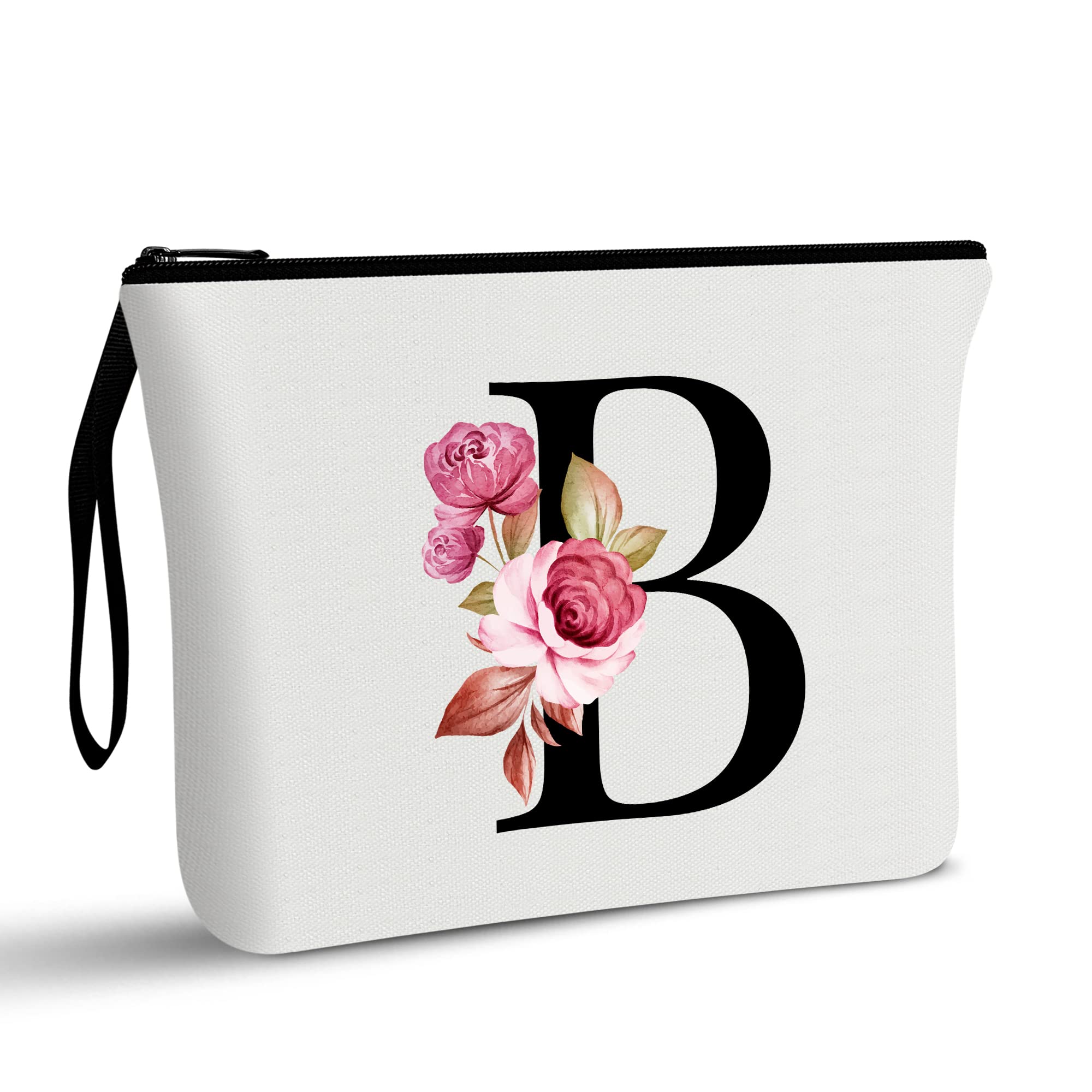 Vavabox A-Z Personalized Makeup Bag,Birthday Gifts for Women Mom,Gifts for Best Friend,Bride Bridesmaid Cosmetic bag (White, B)