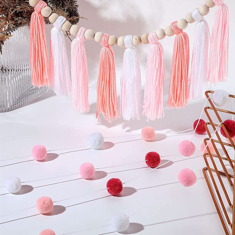 3PCS/Set Boho Tassel Garland, BetterJonny Boho Tassel Garland Tassel Wall Hanging Decor Pastel Tassel Banner with Wood Beads and 2Pcs Pom Pom Garland Felt Ball Garland for Home and Outdoor Decor