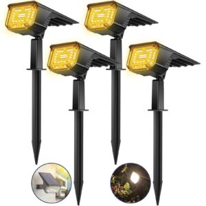 LOONHIM Solar Spot Lights Outdoor Garden IP65 Waterproof, 45 LEDs USB & Solar Powered Landscape Spotlight, 3 Modes Warm White Auto ON/Off House Lights, Bright Lighting for Yard, Tree, Flagpole, 4 Pack