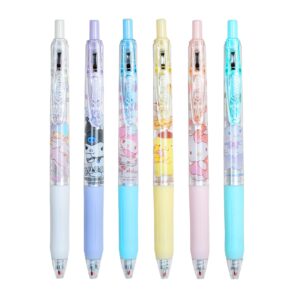 jiejiefa 6pcs cartoon cat ballpoint pens kitty cute anime gel pen black ink 0.5mm kawaii school supplies gifts for girls women teens