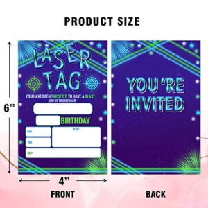 WUINCK Laser Tag Birthday Party Invitation Cards, Neon Laser Theme Party Invitations for Kids, Boys and Girls, Party Celebration Supplies, 20 Invitation with Envelopes - 0013