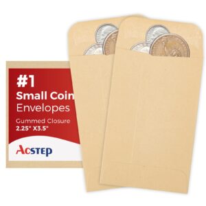 acstep 100 pack #1 paper kraft seeds envelopes 2-1/4 x3-1/2, small coin envelope 2x3 for key, tip, seeds packets, self adhesive water glummed mini tiny envelopes