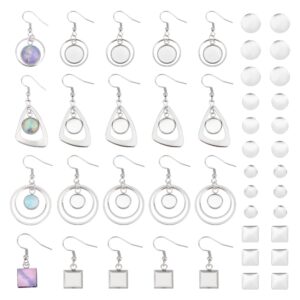 unicraftale 12 pairs 4 styles glass blank dome dangle earrings stainless steel earring bezel settings triangle ring square cabochon base trays diy ear hooks findings for jewelry making