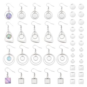 UNICRAFTALE 12 Pairs 4 Styles Glass Blank Dome Dangle Earrings Stainless Steel Earring Bezel Settings Triangle Ring Square Cabochon Base Trays DIY Ear Hooks Findings for Jewelry Making