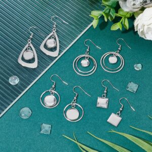 UNICRAFTALE 12 Pairs 4 Styles Glass Blank Dome Dangle Earrings Stainless Steel Earring Bezel Settings Triangle Ring Square Cabochon Base Trays DIY Ear Hooks Findings for Jewelry Making