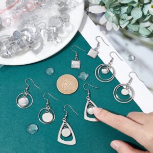 UNICRAFTALE 12 Pairs 4 Styles Glass Blank Dome Dangle Earrings Stainless Steel Earring Bezel Settings Triangle Ring Square Cabochon Base Trays DIY Ear Hooks Findings for Jewelry Making