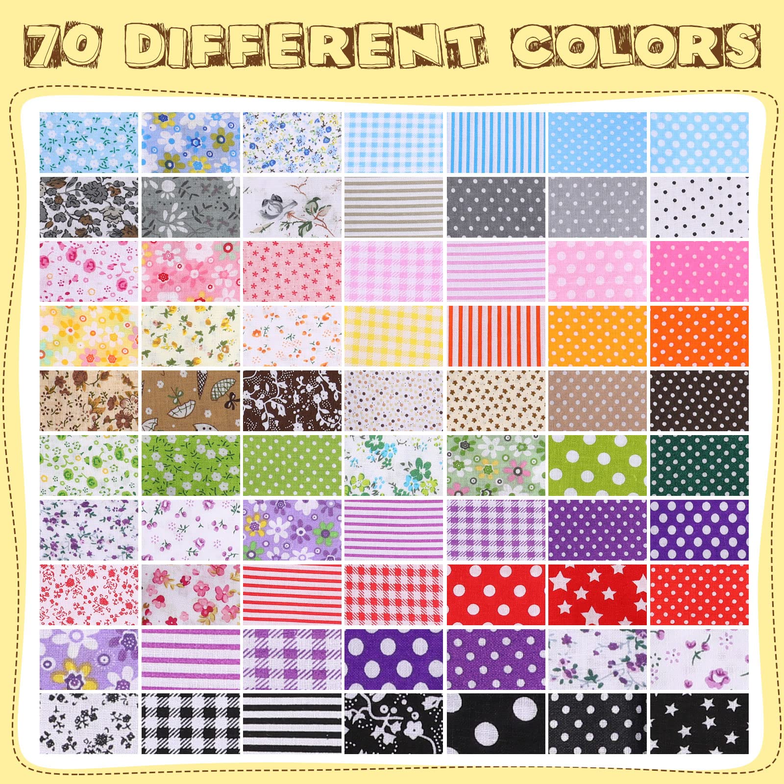 Macarrie 70 Pcs Cotton Fat Quarters Quilting 20 x 20 Inch Fabric Bundles Floral Printed Cloth Sewing Supplies Fabric Multicolor Fabric Squares for DIY Quilting Patchwork Scrapbooking Craft