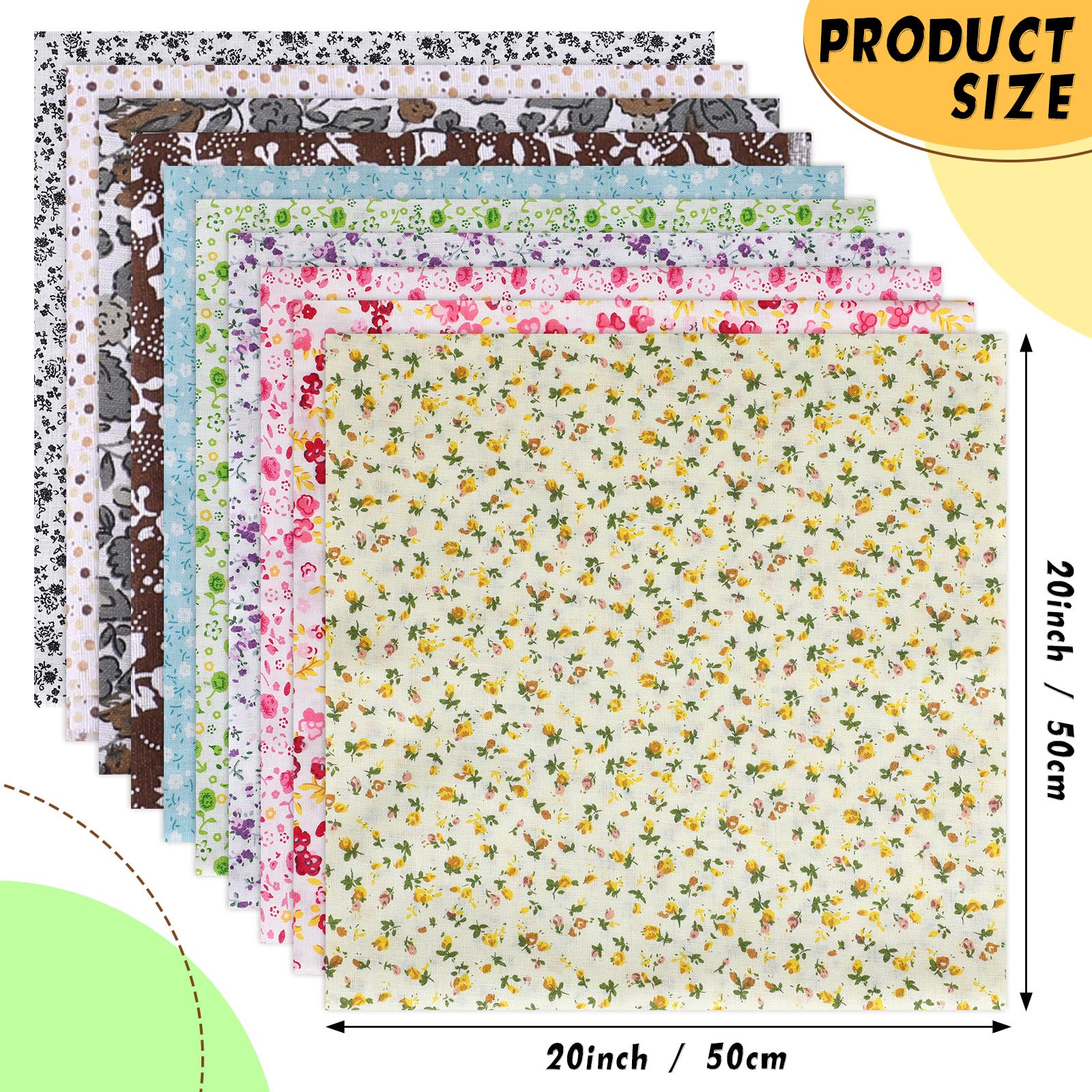 Macarrie 70 Pcs Cotton Fat Quarters Quilting 20 x 20 Inch Fabric Bundles Floral Printed Cloth Sewing Supplies Fabric Multicolor Fabric Squares for DIY Quilting Patchwork Scrapbooking Craft