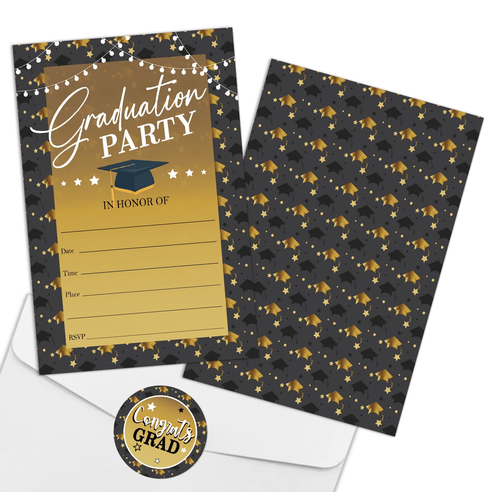 REWIDPARTY Graduation Party Invitations Cards with Envelopes & Stickers（Set of 15） Graduation Celebration Invites Graduation Announcement Cards Grad Celebration Supplies for High School or College