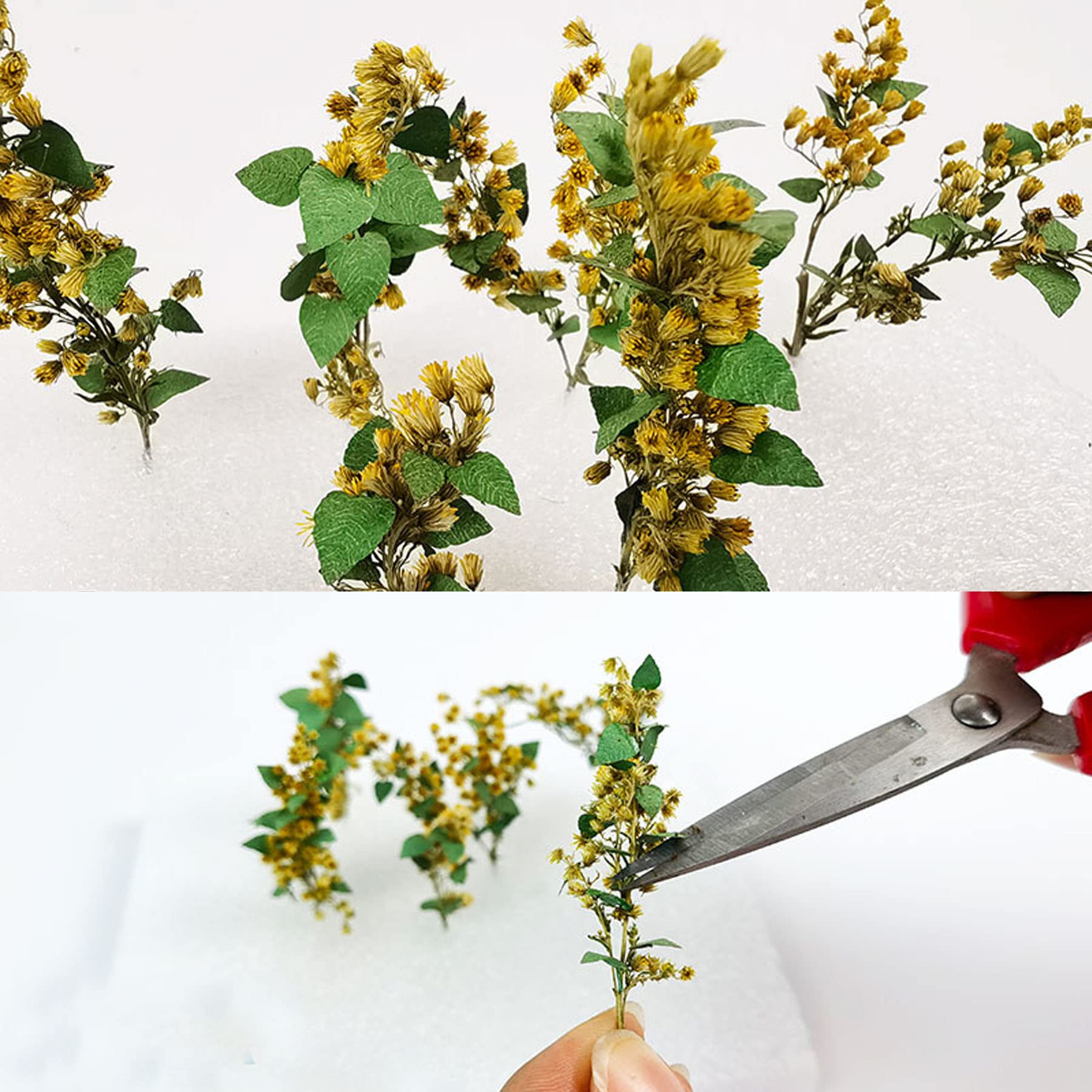 Cayway Flower Vegetation Groups Grass Tufts Set Yellow Flower Cluster Model Miniature Static Scenery Model for DIY Architecture Building Garden Scenery Landscape