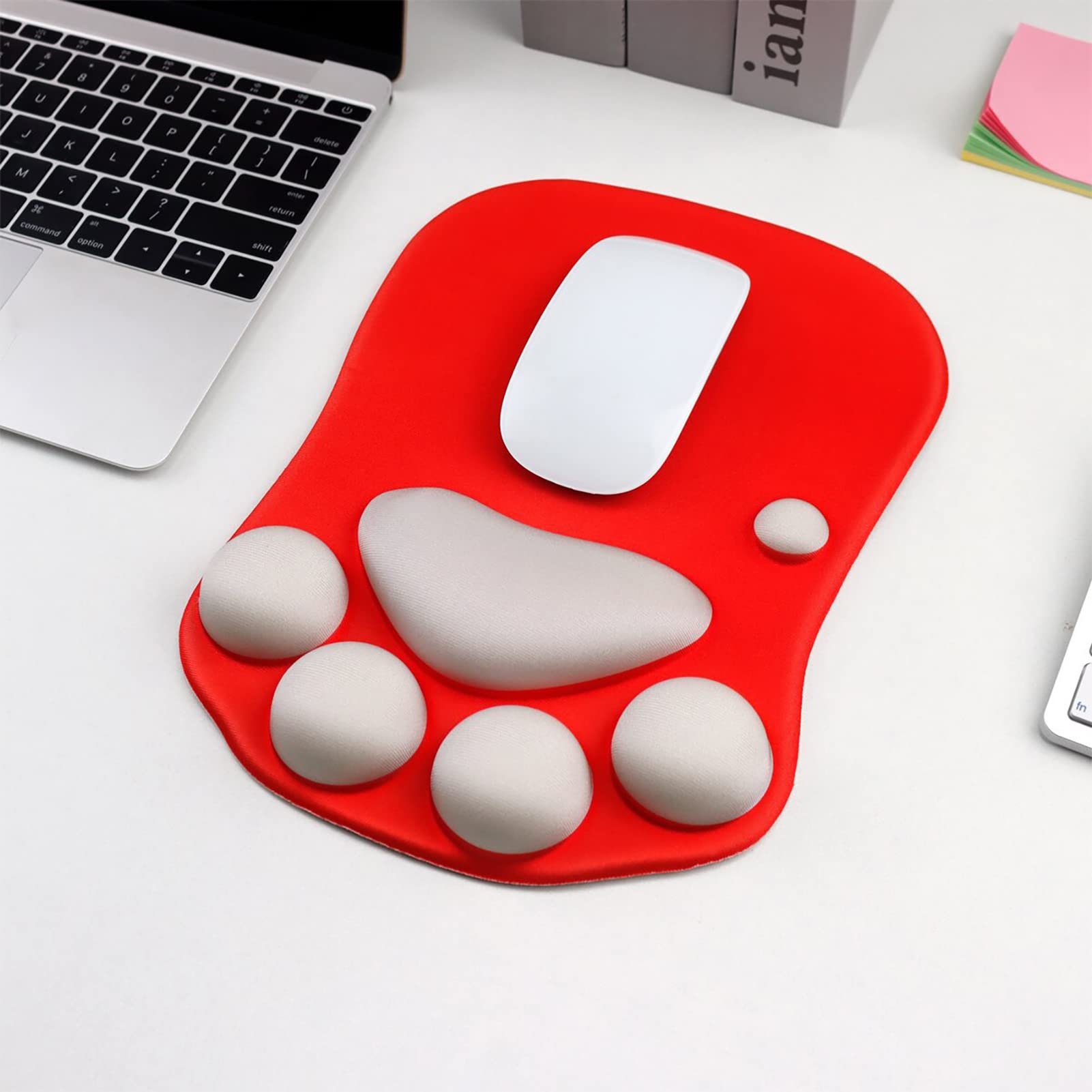 Cute Cat Paw Mouse Pad, Precision Mutispandex Surface, Soft Silicone Filling, Non-Slip PU Base, 270 x 195mm / 10.6 × 7.7 in (Red)