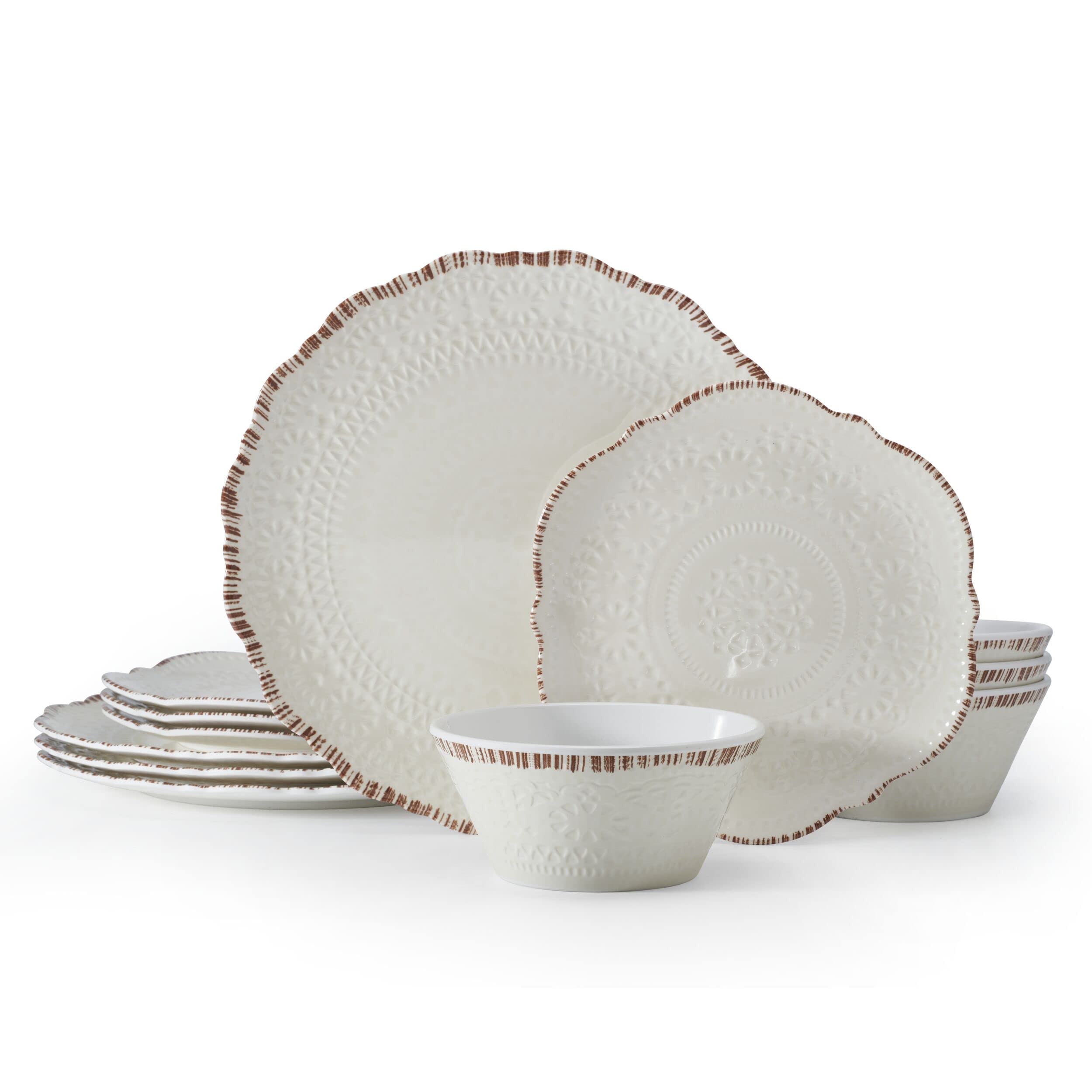 Pfaltzgraff Chateau 12 Piece Outdoor Melamine Dinnerware Set, Service for 4, White