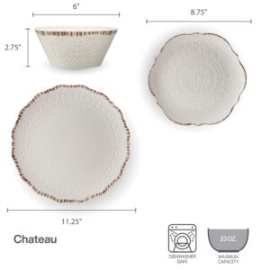 Pfaltzgraff Chateau 12 Piece Outdoor Melamine Dinnerware Set, Service for 4, White