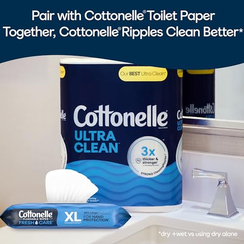 Cottonelle XL Flushable Wet Wipes, Adult Wipes Large, 8 Flip-Top Packs, 45 Wipes Per Pack (360 Total Wipes), Packaging May Vary