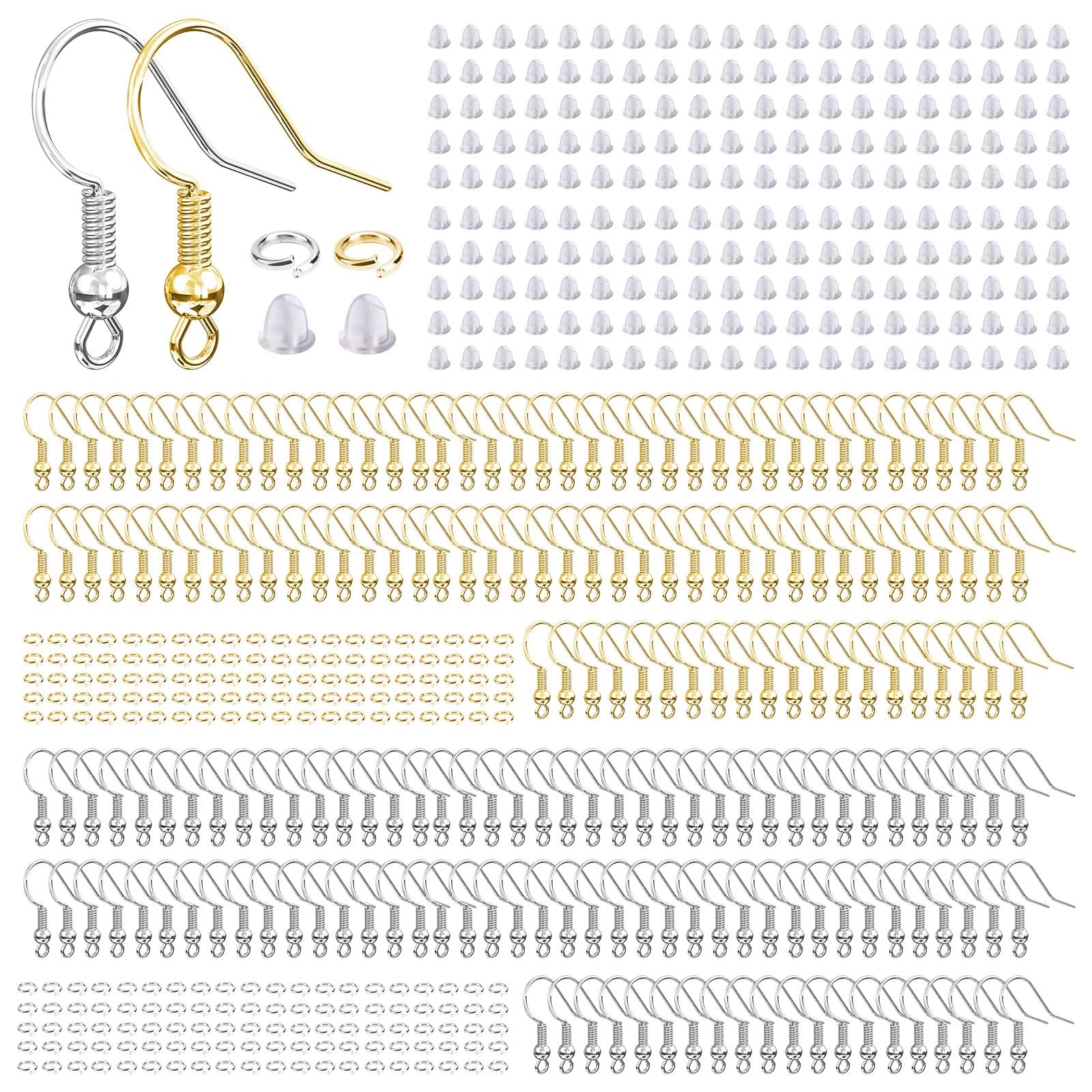 Hypoallergenic Earring Hooks, 600 Pcs Earring Making Supplies Kit with Earring Hooks, Jump Rings and Earring Backs for Jewelry Making (Silver and Gold)