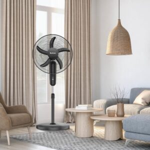 HOLMES 18" Stand Fan, 75° Oscillation, 3 Speeds, 5 Blades, Adjustable Height, 25° Head Tilt, Ideal for Home, Bedroom or Office, Black