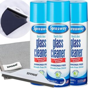 sprayway-glass cleaner, foam action, 19 fl oz, (3 pack) - bundle with 1 zvigo-microfiber cleaning cloth and 1 window squeegee, duvilo,