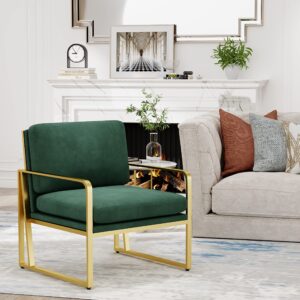 Andeworld Velvet Accent Chair, Mid century Living Room Armchair,Upholstered Modern Sofa Side Chair with Metal Golden Legs for Reading,Lounging,Bedroom Apartment, Green