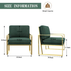 Andeworld Velvet Accent Chair, Mid century Living Room Armchair,Upholstered Modern Sofa Side Chair with Metal Golden Legs for Reading,Lounging,Bedroom Apartment, Green