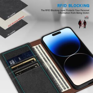 ZZXX for iPhone 14 Pro Wallet Case with [RFID Blocking] Card Slot Stand Strong Magnetic Leather Flip Fold Protective Phone Case for iPhone 14 Pro Case Wallet(Black-6.1 inch)