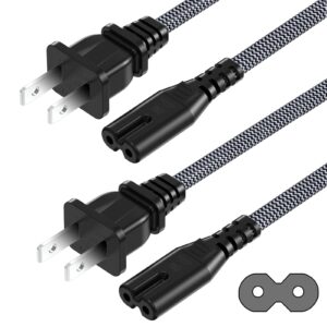 AC Power Cord 3FT(2 Pack), 2 Prong TV Power Cord, Nylon Braid Cable Replacement for Xbox One S, Xbox One X, Xbox Series X, PS3, PS4, PS5, Compatible for Printer, Monitor, Sound Bar, Game Console