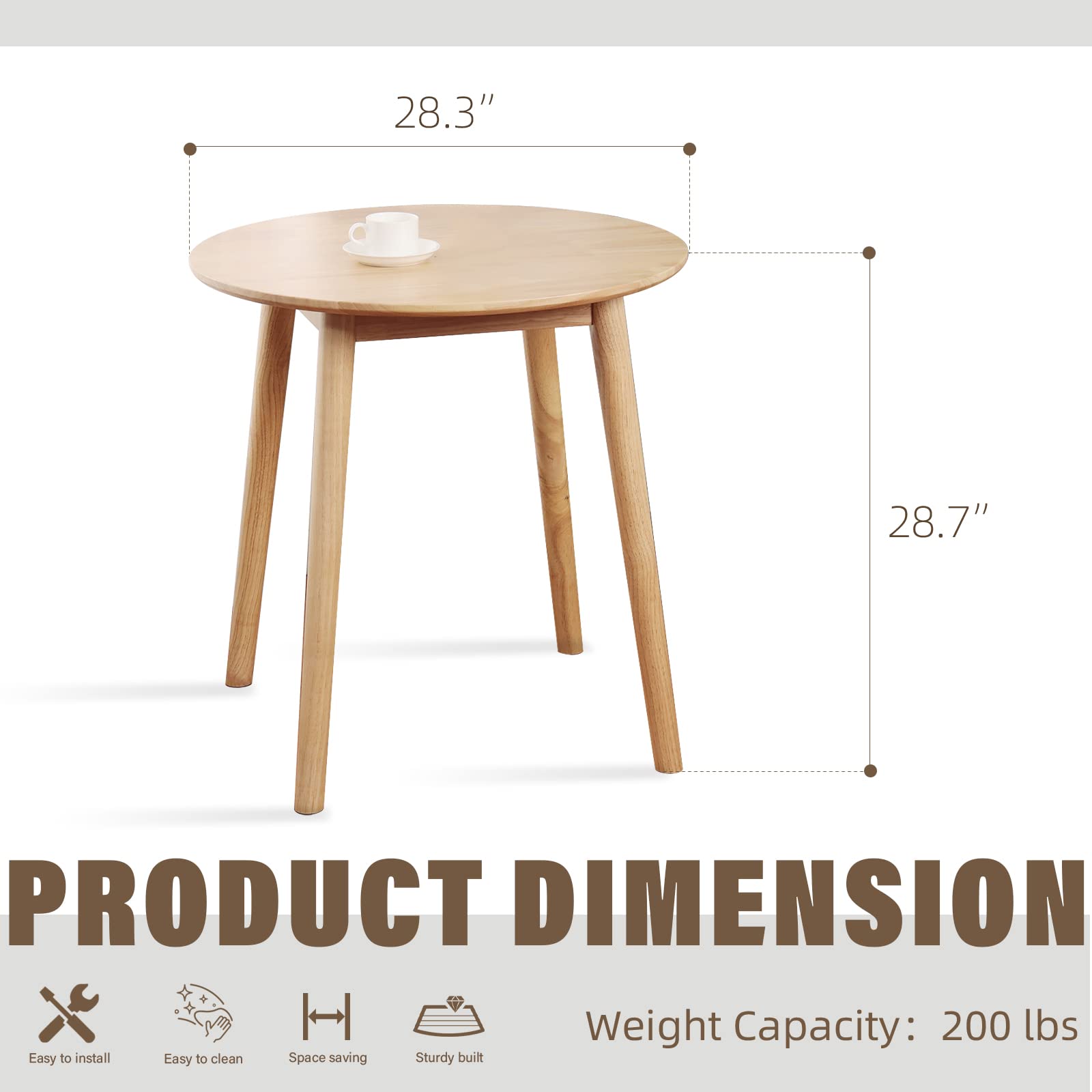 28.3" Small Round Dining Table for 2,Wooden Space-Saving Kitchen Dinner Table Rustic Wood Dining Table Mid Century Modern Kitchen Table