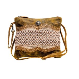 myra bag western leather crossbody bag for women - upcycled canvas shoulder bag with handle razia