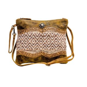 Myra Bag Western Leather Crossbody Bag for Women - Upcycled Canvas Shoulder Bag with Handle Razia