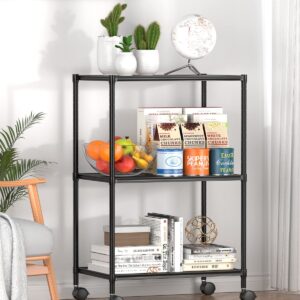 OVICAR 3-Tier Wire Storage Shelves, Adjustable Shelving Units with Wheels, Steel Metal Storage Rack for Kitchen Pantry Closet Bathroom Laundry, Durable Organizer Garage Tool Storage Shelf