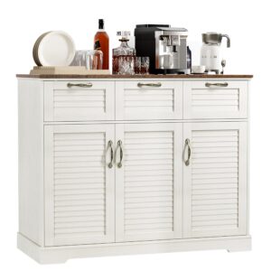 kitchen sideboard buffet cabinet with storage, 15.7"d x 47.2"w x 35.1"h, buffet server bar with 3 shutter doors and 3 drawers for wine, coffee, bar for living room, dining room, white oak