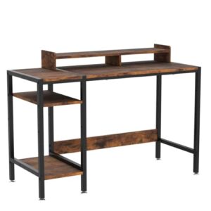 MINOSYS Computer Desk - 39” Gaming Desk, Home Office Desk with Storage, Small Desk with Monitor Stand, Rustic Writing Desk for 2 Monitors, Adjustable Storage Space, Modern Design Corner Table.