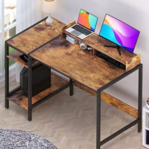 MINOSYS Computer Desk - 39” Gaming Desk, Home Office Desk with Storage, Small Desk with Monitor Stand, Rustic Writing Desk for 2 Monitors, Adjustable Storage Space, Modern Design Corner Table.