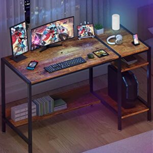 MINOSYS Computer Desk - 39” Gaming Desk, Home Office Desk with Storage, Small Desk with Monitor Stand, Rustic Writing Desk for 2 Monitors, Adjustable Storage Space, Modern Design Corner Table.