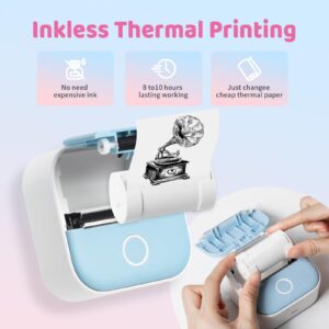 Ponek T02 Mini Sticker Printer - Wireless Sticker Maker Machine, Receipt Printers Pocket Mini Printer for iPhone, Mini Thermal Printer with 3 Rolls Thermal Paper for Journal, Memo, Photo