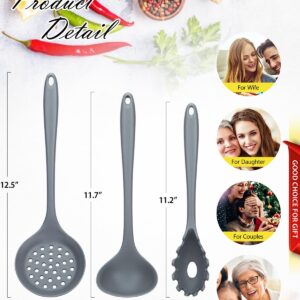 3 Pcs Silicone Kitchen Utensils Set, Soup Ladle-Pasta Fork-Slottede Spoon, Nonstick BPA Free High Heat Resistant Cooking Utensils for Mixing, Serving, Draining, Turning, Stirring