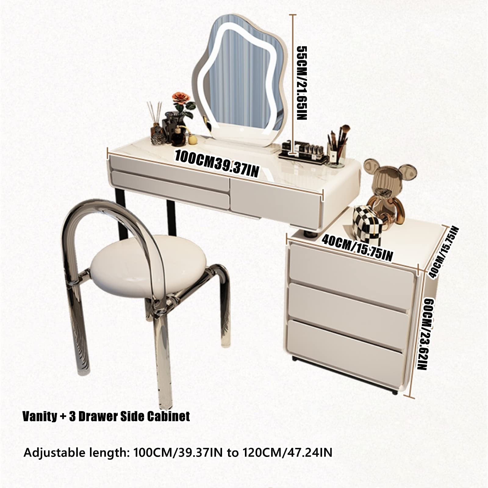 ZGNBSD Makeup Vanity - Vanity Desk with 9 Drawers, Modern & Simple Vanity Set, Including Led Smart Makeup Mirror and Acrylic Transparent Chair, Perfect for Her - Morning and Night (6 Drawers)