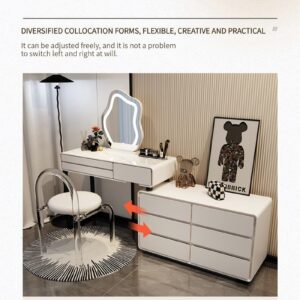 ZGNBSD Makeup Vanity - Vanity Desk with 9 Drawers, Modern & Simple Vanity Set, Including Led Smart Makeup Mirror and Acrylic Transparent Chair, Perfect for Her - Morning and Night (6 Drawers)