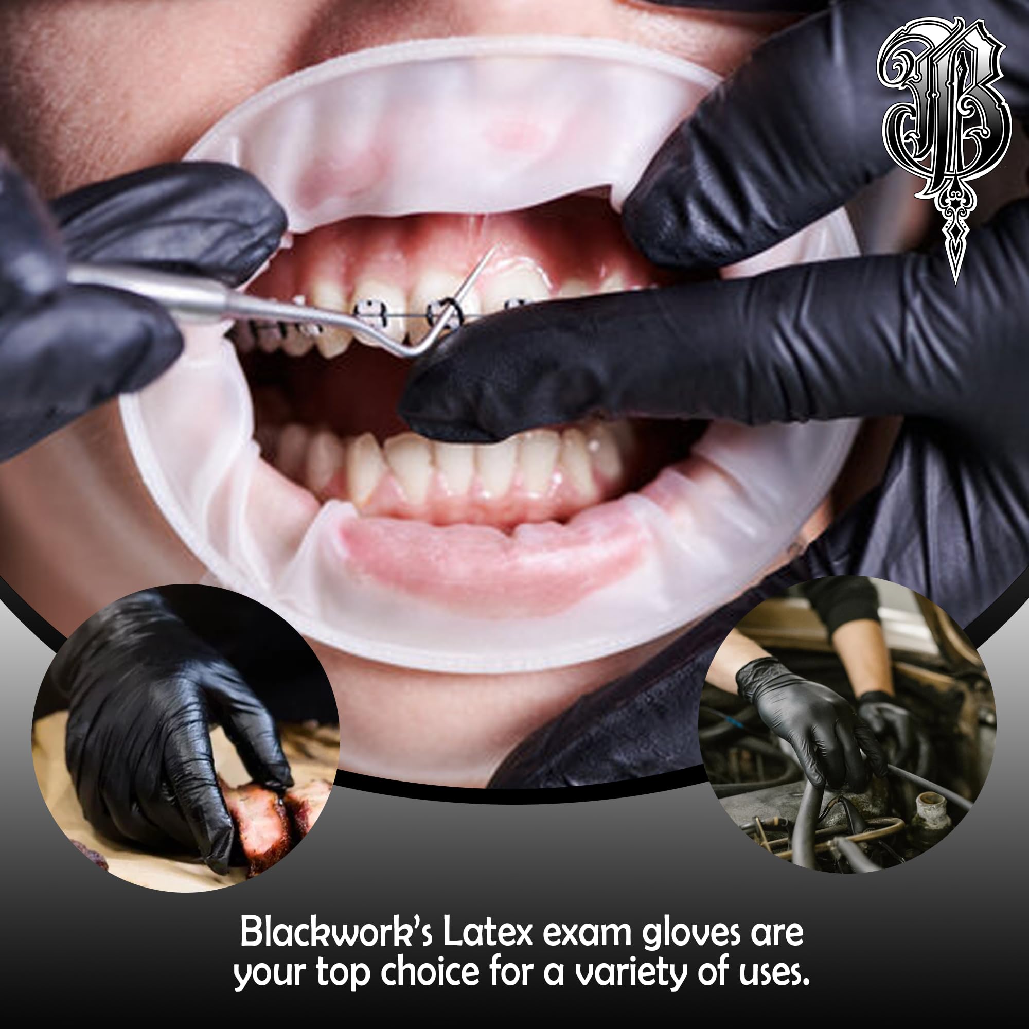 Blackwork Latex Exam Gloves -100ct Box- 6mil, Black, textured (1, Large)