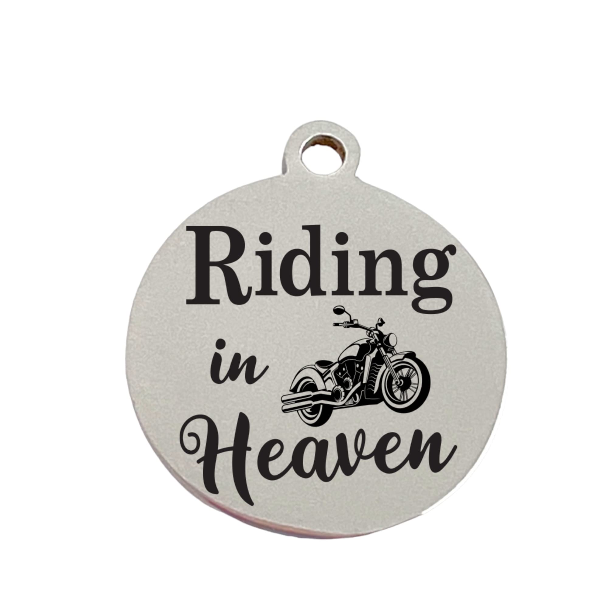 Riding in Heaven Laser Engraved Charm, Memorial Charm, Motorcyle charm. Jewelry Making