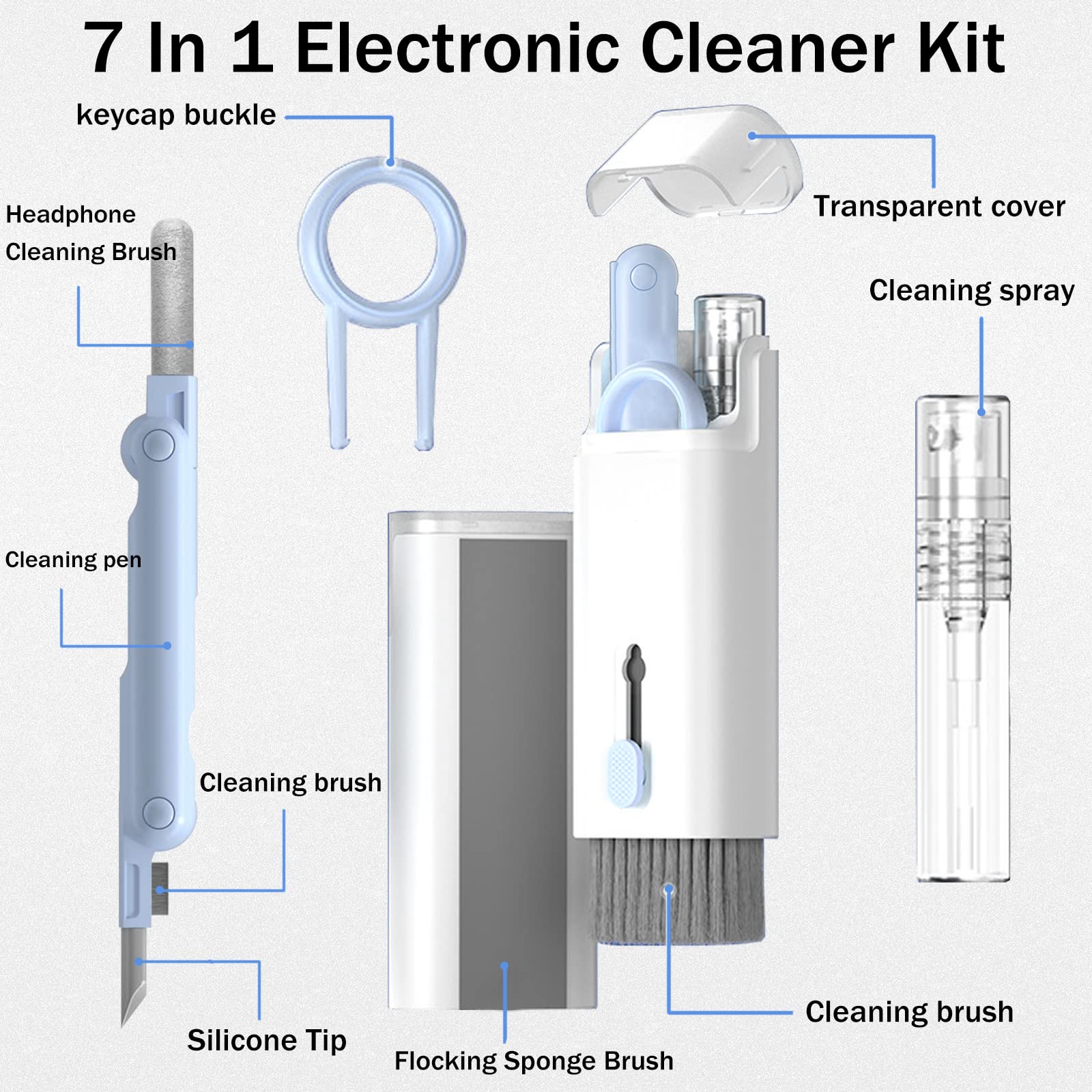 7-in-1 Cleaner Kit for Airpods Headphones,Keyboard Earbuds Case & Computer, Deep Cleaning Tools with Screen Cleaner for Airpods 1/2/3/ Pro, Earphones,Laptop and Camera